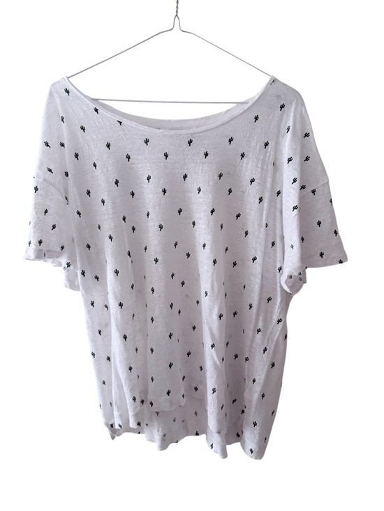 Artisan Ny Tops - White 100% Linen Cactus Print Scoop Neck Women's Top T Shirt Size XL